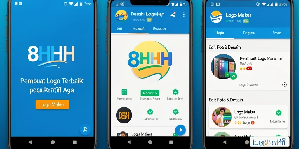 Tampilan antarmuka aplikasi Logo Maker 8HHH yang intuitif dan modern.