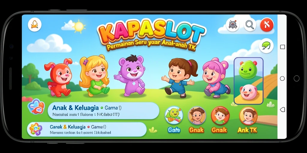Tampilan antarmuka permainan KAPALSLOT yang ceria dan edukatif.
