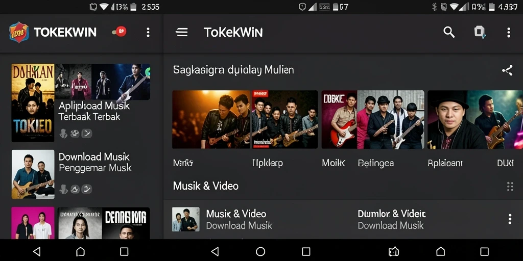 Tampilan antarmuka aplikasi TOKEKWIN untuk Download Musik.